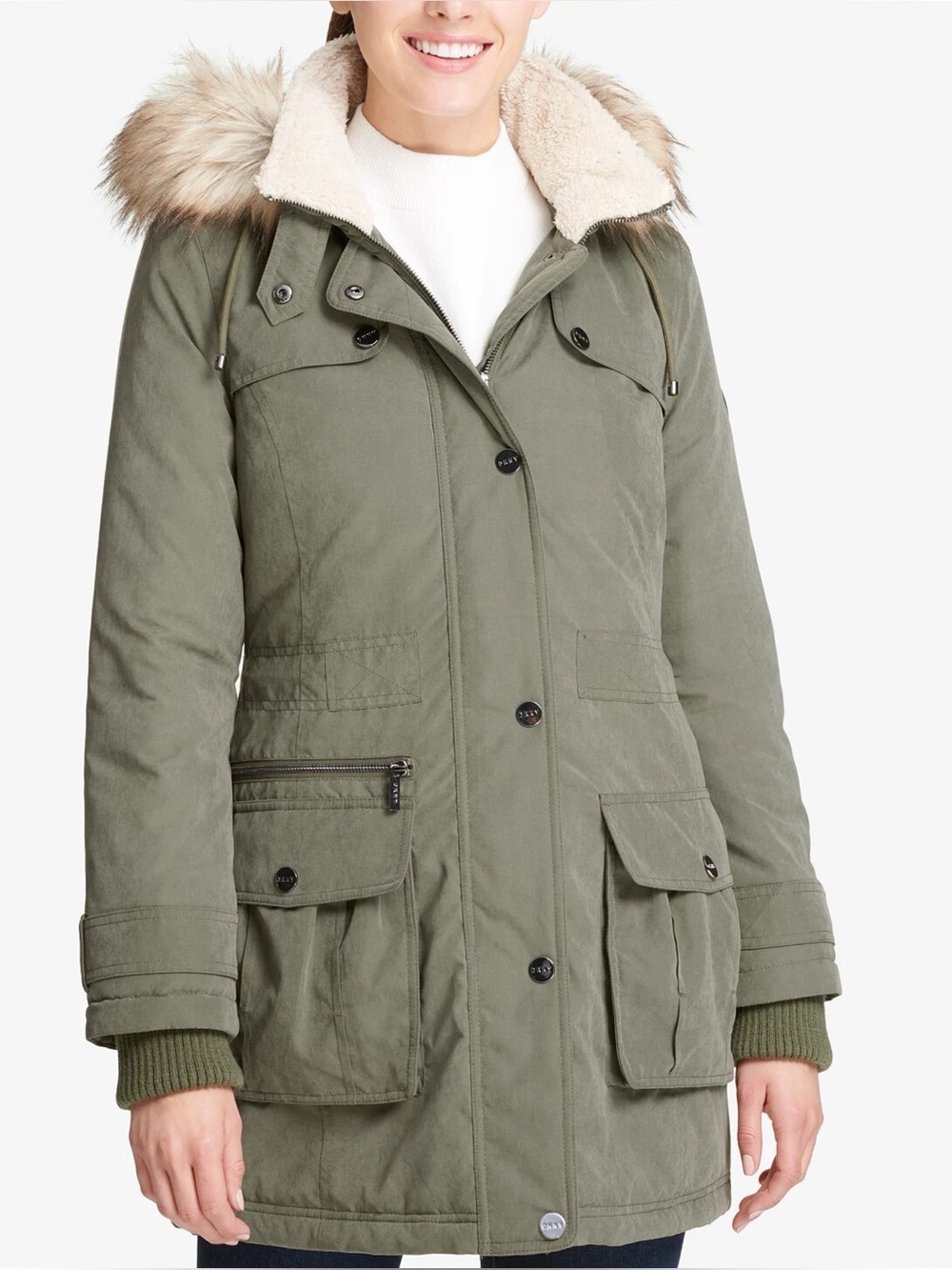 DKNY Fur Trim Hooded Anorak